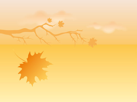 Autumn background vector. Autumn abstract illustration. Branch with falling leaves. Dreamy landscape
