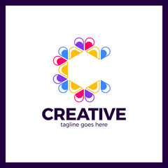 Clever, Creative, triangle, Colorful, Letter C logo. Smart and idea logotype