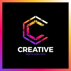 Clever, Creative, triangle, Colorful, Letter C logo. Smart and idea logotype