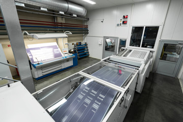 Fototapeta na wymiar conveyor for printing on sheet, strip offset printing cans
