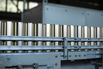 Fototapeta conveyor for the production of cans, shop for the production of cans, cannery obraz