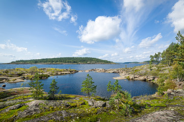 Fototapeta na wymiar Panoramic view of Ladoga lake islands.