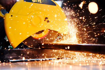 Metalworking / close up of cutting metal, Industrial Worker