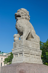 Saint Petersburg, Russia. Chinese Lions "Chi Tza" at The Petrovskaya embankment.