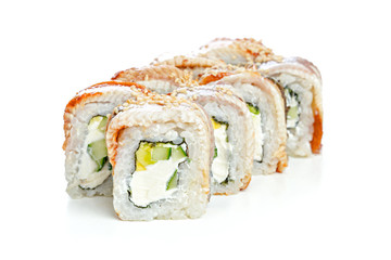 japanese sushi rolls on a white background