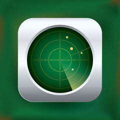 Realistic Radar Icon On Green Blurred Background. Vector Illustration