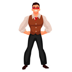 Male superhero cartoon style vector illustration isolated on white background. Ordinary person as superhero concept