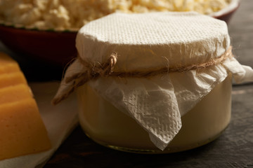 sour cream and cottage cheese close-up