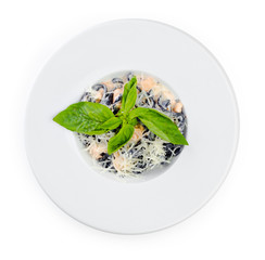 Black pasta with salmon