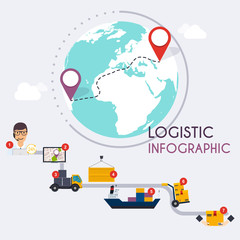 Fototapeta na wymiar Logistic infographics. Set of flat warehouse icons logistic blan