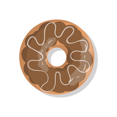 Tasty chocolate sweet donut icon with sprinkles isolated on white background. Top view illustration of doughnut for your cafe, restaurant, shop flyer and banner.