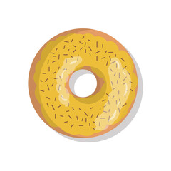 Tasty yellow sweet donut icon with sprinkles isolated on white background. Top view illustration of doughnut for your cafe, restaurant, shop flyer and banner.