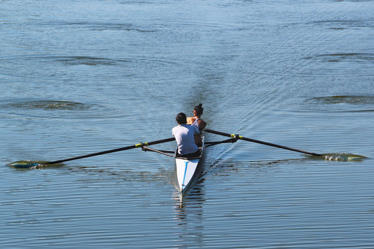 Two women rowers in a boat
