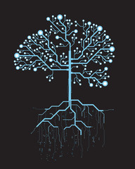 Abstract tree, concept vector futuristic blue virtual graphic