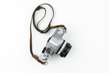 Vintage film camera isolated on white background.