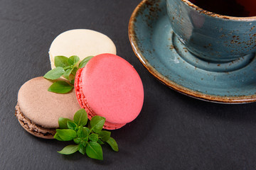 macaroons and cup of tea