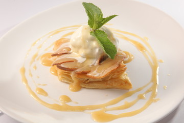 dessert with vanilla ice cream and Mint