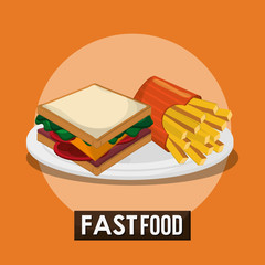 sandwich and french fries icon. fast food menu american and restaurant theme. Colorful design. Vector illustration