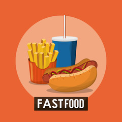 hot dog fries and soda icon. fast food menu american and restaurant theme. Colorful design. Vector illustration