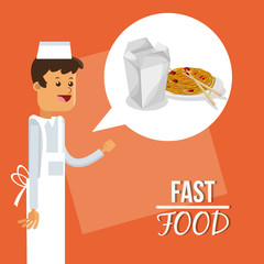 noodle box and chef icon. fast food menu american and restaurant theme. Colorful design. Vector illustration