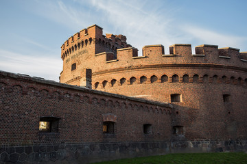 Fototapeta premium German pre-war building, red brick, fortress Konigsberg, Kaliningrad cultural monuments Russia, November 25, 2015