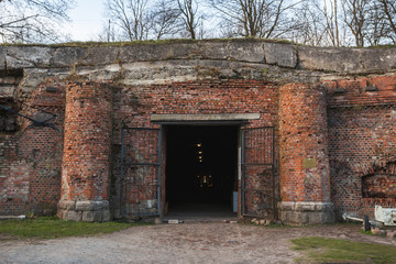Fototapeta na wymiar German pre-war building, red brick, fortress Konigsberg, Kaliningrad cultural monuments Russia, November 25, 2015