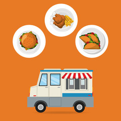 hamburger chicken taco and truck icon. fast food menu american and restaurant theme. Colorful design. Vector illustration