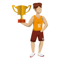 gold trophy cup and avatar player icon. Basketball sport and competition theme. Isolated design. Vector illustration