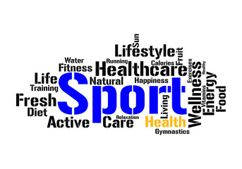 Obraz premium Sport and healthcare word cloud. Active lifestyle concept.