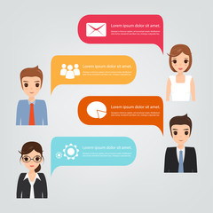 Infographics bubble speech talking. Business people with bubble
