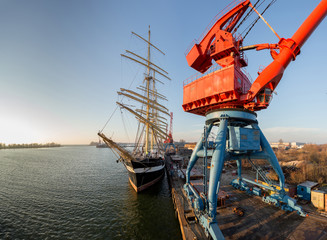 sailboat mooring, old ship sail, tall masts with sails