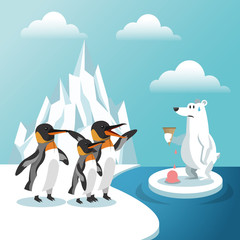 penguin and bear with iceberg icon. Global warming nature and environment design. Vector illustration © Jemastock