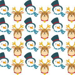 reindeer and snowman cartoons background. Merry Christmas decoration and season theme. Colorful design. Vector illustration