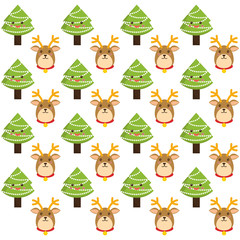 reindeer and pine tree cartoons icon. Merry Christmas decoration and season theme. Colorful design. Vector illustration