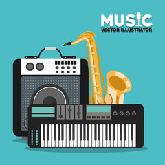 saxophone speaker and piano instrument icon. Music sound and concert design. Vector illustration
