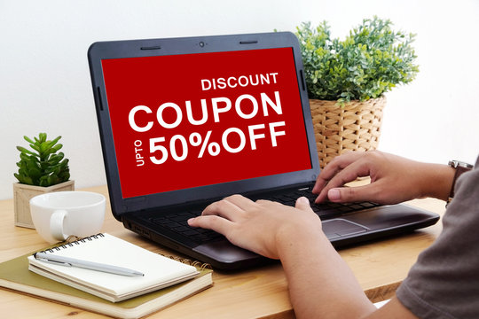 50% discount coupon on laptop screen