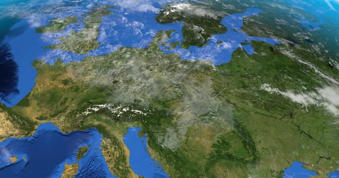 Animation of Europe continent in rotation on planet earth