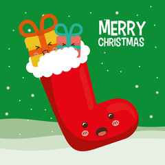 Naklejka premium Boot and gift cartoons icon. Merry Christmas decoration and season theme. Colorful design. Vector illustration