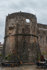 Fototapeta na wymiar Corner tower of Budva old town citadel, Montenegro.