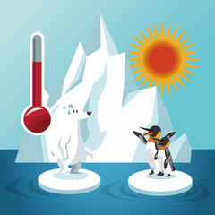 penguin thermometer and bear icon. Global warming nature and environment design. Vector illustration