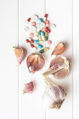 Pills and garlic.