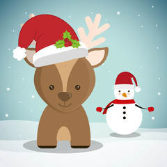 reindeer and snowman cartoon icon. Merry Christmas decoration and season theme. Colorful design. Vector illustration