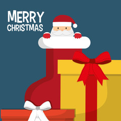 Santa cartoon and gifts icon. Merry Christmas decoration and season theme. Colorful design. Vector illustration