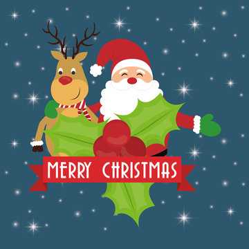 Santa and reindeer cartoon icon. Merry Christmas decoration and season theme. Colorful design. Vector illustration