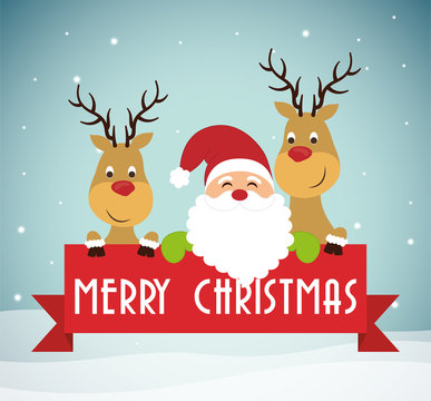 Santa and reindeer cartoon icon. Merry Christmas decoration and season theme. Colorful design. Vector illustration