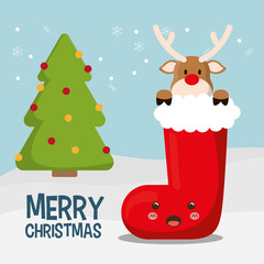 reindeer boot and pine tree icon. Merry Christmas decoration and season theme. Colorful design. Vector illustration