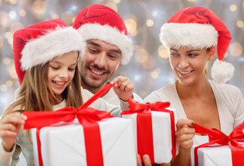 happy family sitting on couch at home