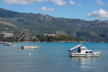 Fototapeta na wymiar Fishing boats and yachts in Budva, Montenegro