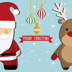Santa and reindeer cartoon icon. Merry Christmas decoration and season theme. Colorful design. Vector illustration