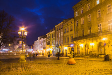 Fototapeta na wymiar Evening landscape of old european town